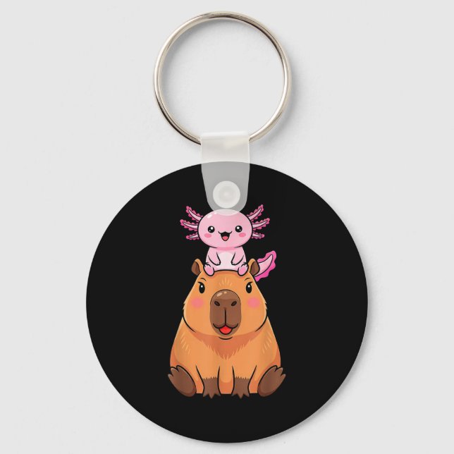 Funny Capybara Axolotl Kawaii Kids Boys Girls Anim Key Ring (Front)