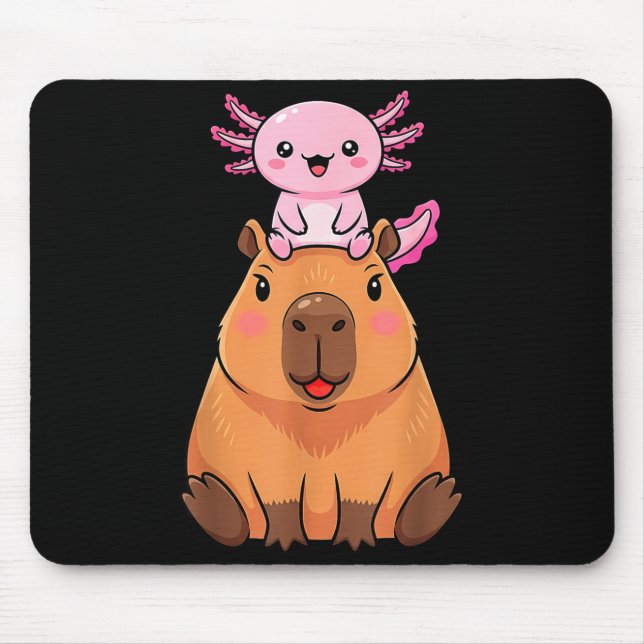 Funny Capybara Axolotl Kawaii Kids Boys Girls Anim Mouse Pad (Front)