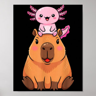 Funny Capybara Axolotl Kawaii Kids Boys Girls Anim Poster