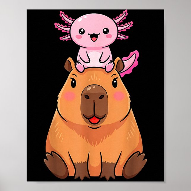 Funny Capybara Axolotl Kawaii Kids Boys Girls Anim Poster (Front)