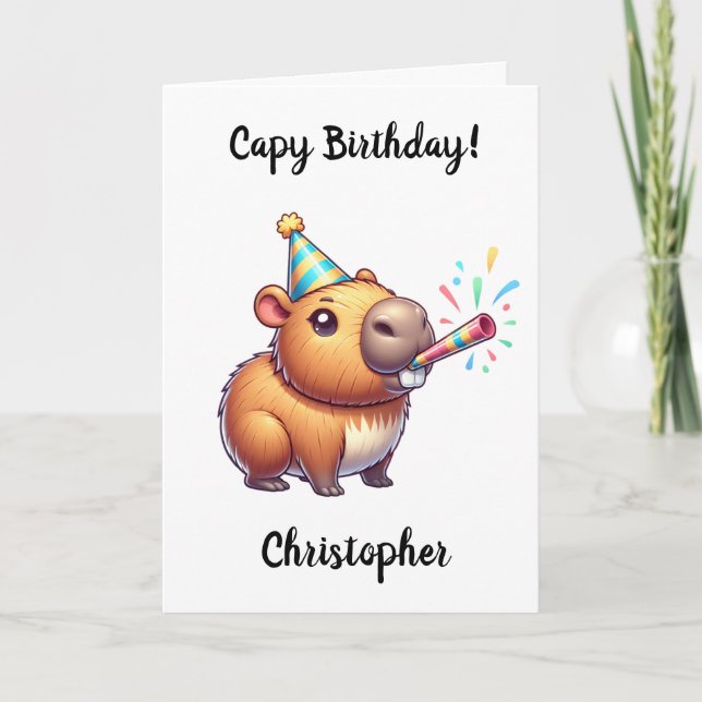 Funny Capybara Birthday Folded Greeting Card (Front)