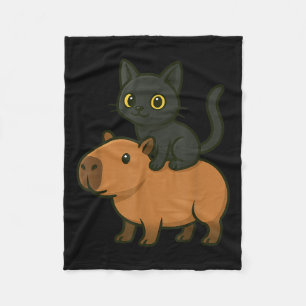 Funny Capybara Black Cat Animal Lover Mum Dad Kids Fleece Blanket