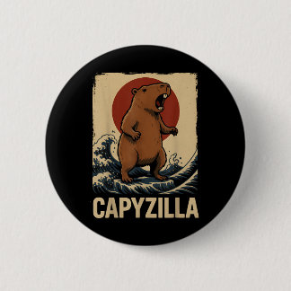 Funny Capybara Boys Girls Kids Mens Capyzilla 6 Cm Round Badge