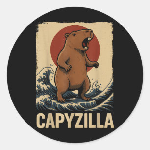 Funny Capybara Boys Girls Kids Mens Capyzilla Classic Round Sticker