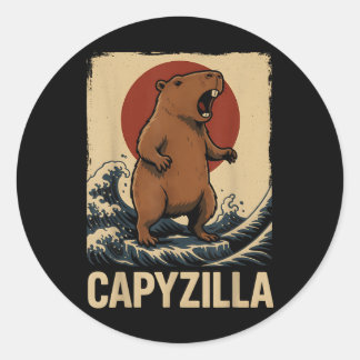 Funny Capybara Boys Girls Kids Mens Capyzilla  Classic Round Sticker
