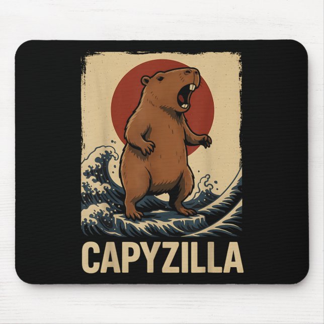 Funny Capybara Boys Girls Kids Mens Capyzilla  Mouse Pad (Front)