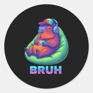 Funny Capybara Bruh Video Games Lovers Classic Round Sticker