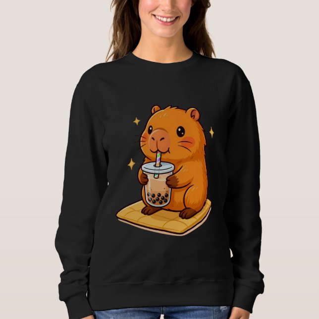 Funny Capybara Bubble Tea Animal Lover Rodent, Cap Sweatshirt (Front)