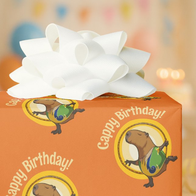 Funny Capybara Cappy Birthday! Cute Sunny Cartoon Wrapping Paper (Creator Uploaded)