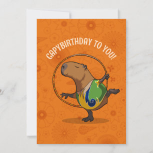 Funny Capybara Capybirthday To You! Dancer Cartoon Card