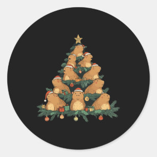 Funny Capybara Christmas Tree  Classic Round Sticker