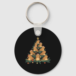 Funny Capybara Christmas Tree  Key Ring