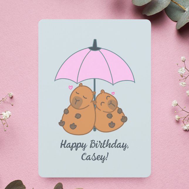 Funny Capybara Couple Blue Pun Birthday Card (Pun capybara themed birthday cards to make your partner smile.)