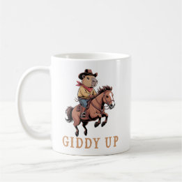 Funny Capybara Cowboy Riding Horse Giddy Up Coffee Mug