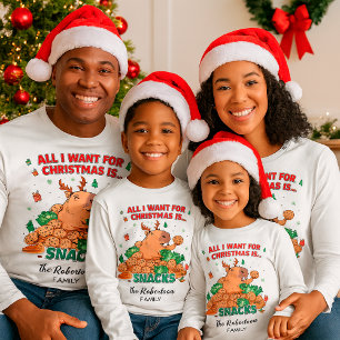 Funny Capybara Customisable Family Name Christmas T-Shirt