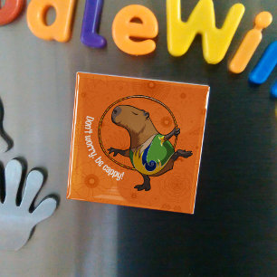 Funny Capybara Don't Worry Be Cappy Cartoon Magnet