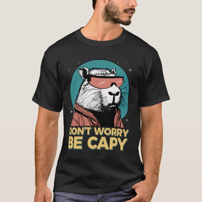 Funny Capybara Don'T Worry Be Capy Rodent Retro Vi T-Shirt (Front)