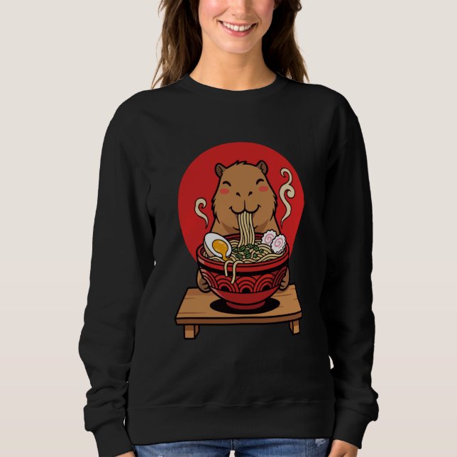 Funny Capybara Eating Japanese Noodles Ramen Lover Sweatshirt (Front)
