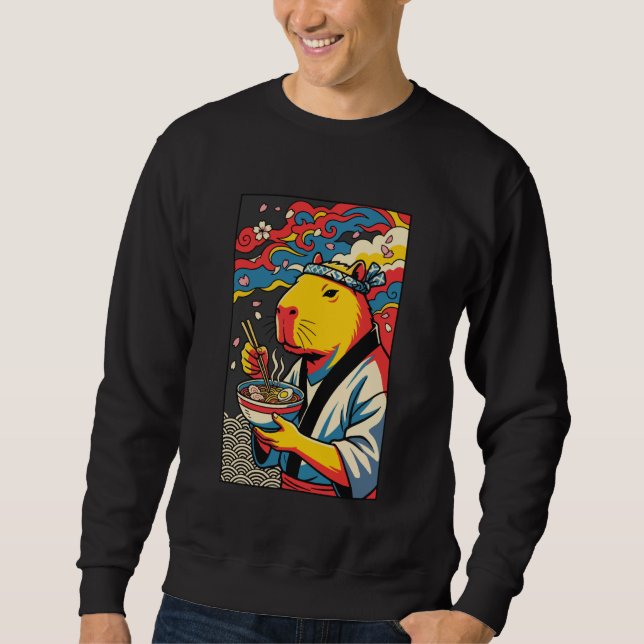 Funny Capybara Eating Ramen Japanese Noodles Lover Sweatshirt (Front)