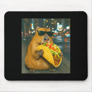 Funny capybara eating taco meme retro mouse pad