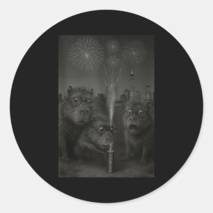 Funny Capybara Fireworks Happy New Year Tank Top  Classic Round Sticker