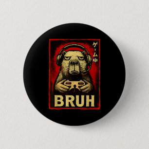 Funny Capybara Gamer Bruh Graphic Tee Men Boys Tee 6 Cm Round Badge