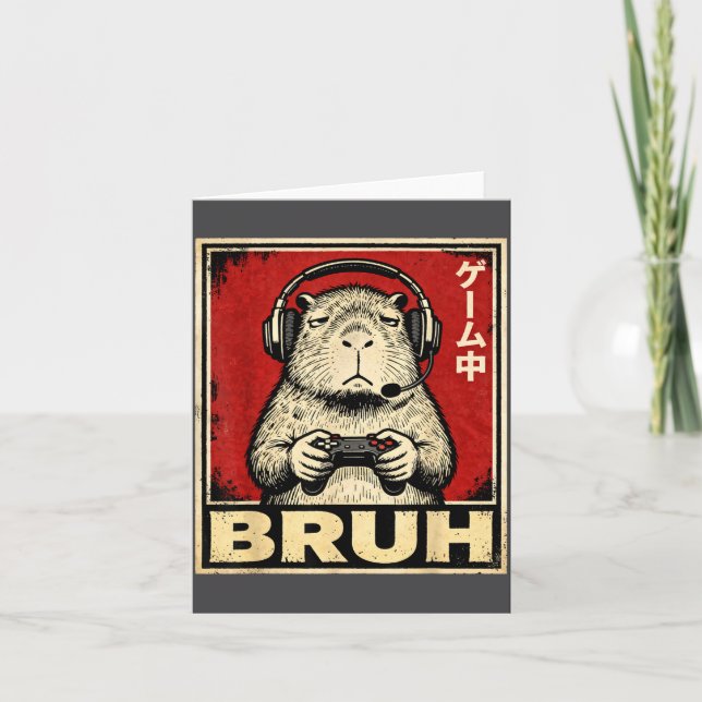 Funny Capybara Gamer Bruh Graphic Tee Men Boys Tee Card (Front)
