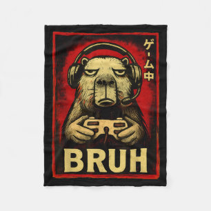 Funny Capybara Gamer Bruh Graphic Tee Men Boys Tee Fleece Blanket