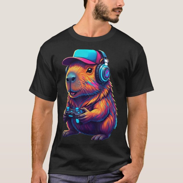 Funny Capybara Gamer Gaming Video Games Capybara  T-Shirt (Front)