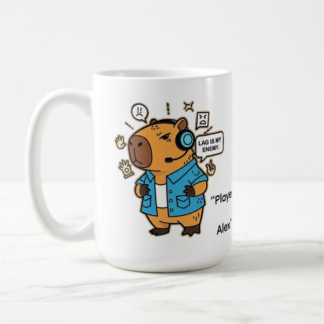 Funny Capybara Gamer Mug – Personalized with Playe (Left)