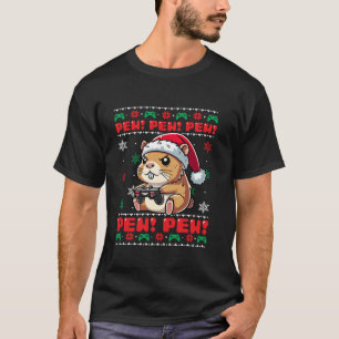 Funny Capybara Gamer Pew Video Game Ugly Christmas T-Shirt