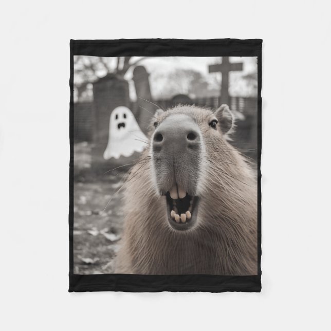 Funny Capybara Ghost Halloween Costume Capybara Ha Fleece Blanket (Front)