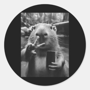 Funny Capybara Gifts Cool Capybara Selfie Mens Wom Classic Round Sticker