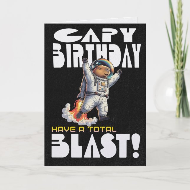Funny Capybara in Space Capy Birthday Pun Card (Front)
