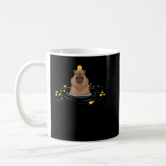 Funny Capybara in Water With Lemons Meme  Coffee Mug (Left)