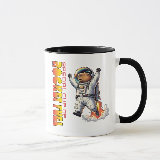 Funny Capybara Morning Rocket Fuel Dad Joke Mug (Right)