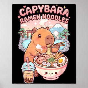 Funny capybara noodle ramen kawaii capybara eating poster