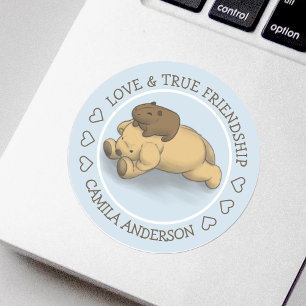 Funny Capybara Puppy Love and Friendship Name Classic Round Sticker
