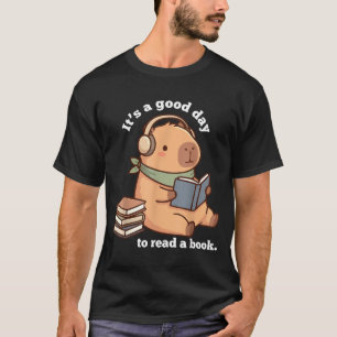 Funny capybara reading a book cute reading for boy T-Shirt