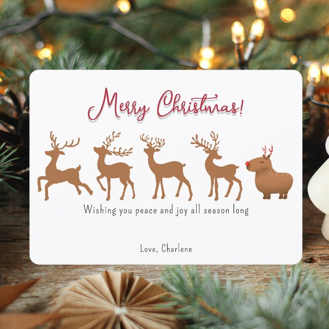 Funny Capybara Reindeer Christmas Cards (This cute and funny capybara Christmas card is guaranteed to make you jolly.)