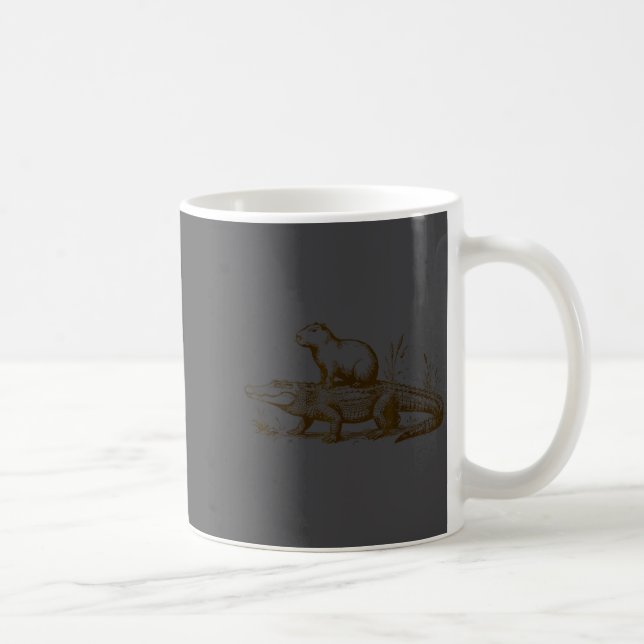 Funny Capybara Riding An Alligator Men Women Capyb Coffee Mug (Right)