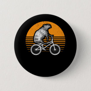 Funny Capybara Riding Bike Retro Capibara Bicycle 6 Cm Round Badge