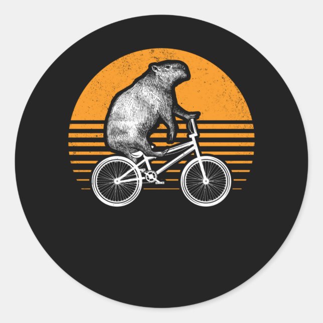 Funny Capybara Riding Bike Retro Capibara Bicycle Classic Round Sticker (Front)
