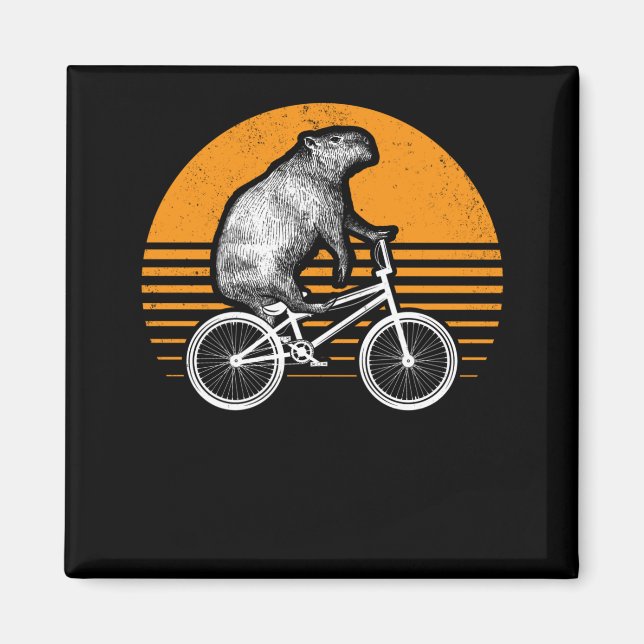 Funny Capybara Riding Bike Retro Capibara Bicycle Magnet (Front)