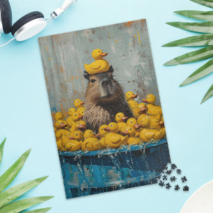 Funny Capybara Rubber Duck Pool Jigsaw Puzzle