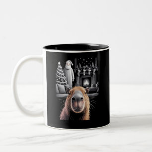 Funny Capybara Selfie with Santa Capy Xmas Two-Tone Coffee Mug