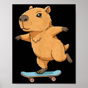 Funny Capybara Skater Skateboard Ballerina Zoo Boy Poster