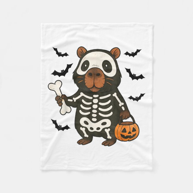 Funny Capybara Skeleton Pumpkin Halloween Costume  Fleece Blanket (Front)