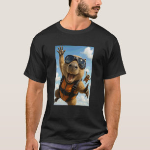 Funny Capybara Sky Diving Diver Animal Lover Zoo B T-Shirt