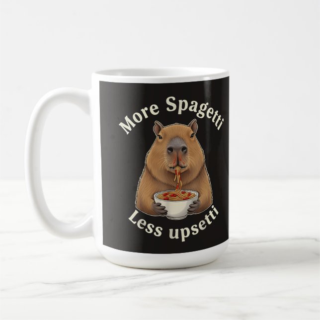 Funny Capybara Spaghetti Pun - More Spaghetti Less Coffee Mug (Left)